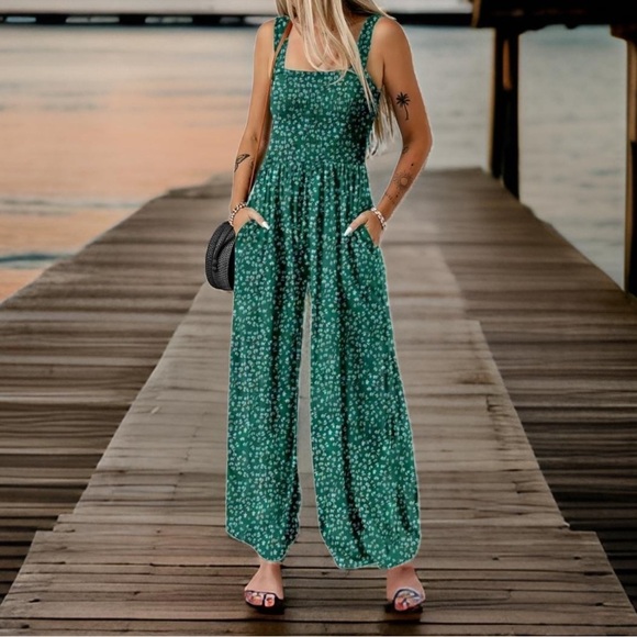 Dokotoo Pants - Casual Dark Green Wideleg Jumpsuit for Women